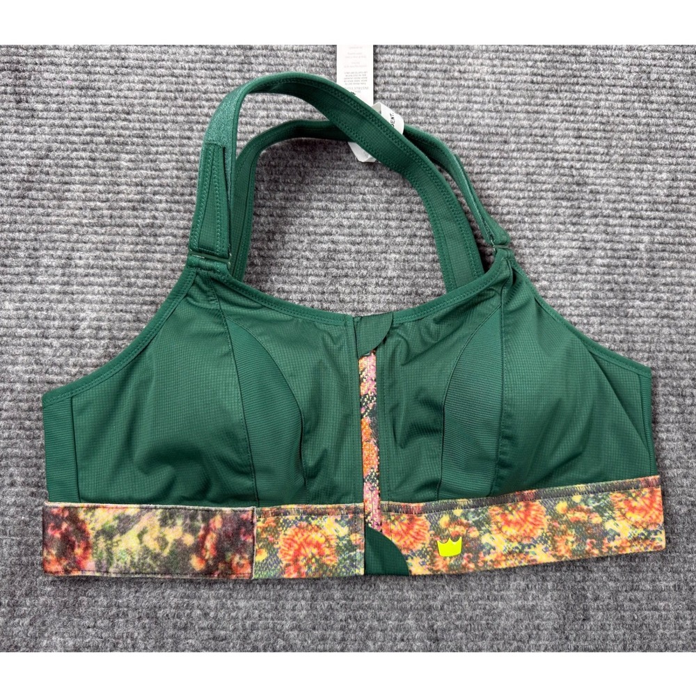 Shefit Ultimate Sports Bra Women 1Luxe Green Floral New High Impact Zip Front